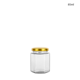 Clear Hexagonal Glass Jars with Gold Cap 85ml (162Pcs/Ctn) (Copy)
